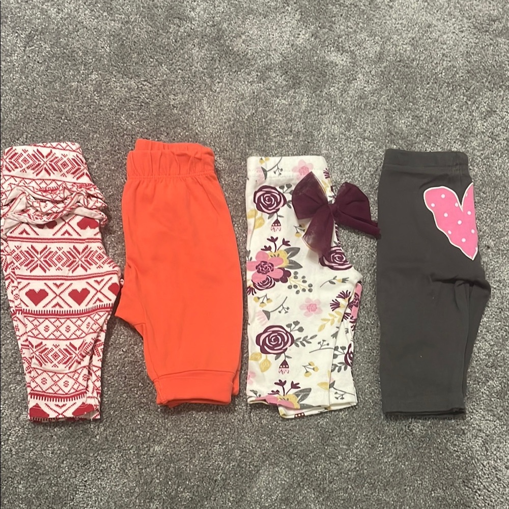 0-3mo Baby Girl Floral and Heart Print Kids Leggings Set